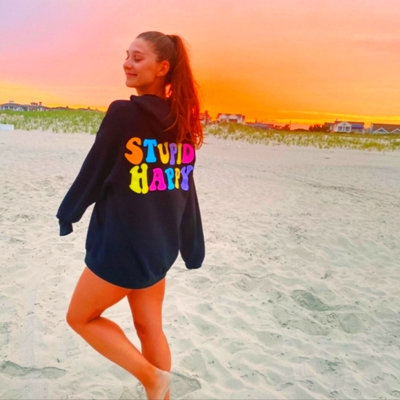 HANGOVER HOODIES Stupid Happy Hoodie in Black - Picture 2 of 6